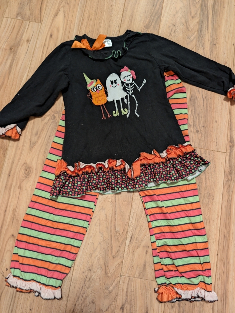 Boutique Halloween Embroidered Tunic & Striped Ruffle Pants Set 2XL 7/8